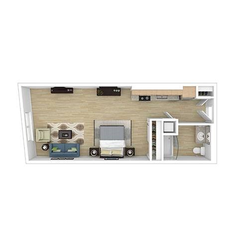 Floor plan for studio, 1 bath, 644 sqft