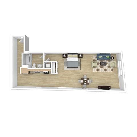 Floor plan for studio, 1 bath, 934 sqft