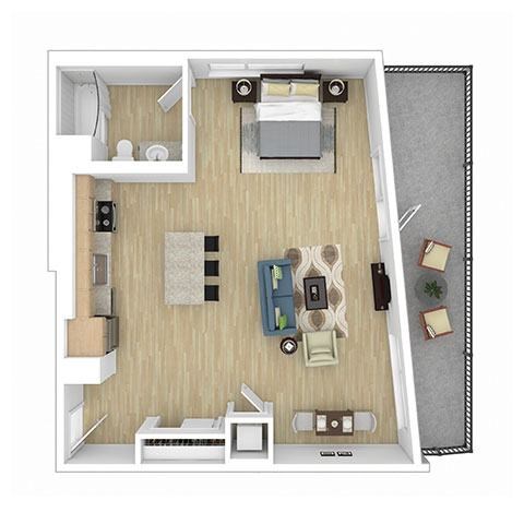 Floor plan for studio, 1 bath, 869 sqft