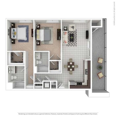 Floor plan for 2 beds, 2 baths, 1016 sqft