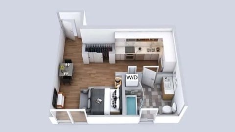 Floor plan for studio, 1 bath, 492 sqft