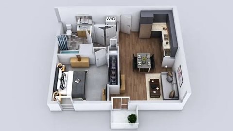 Floor plan for 1 bed, 1 bath, 683 sqft