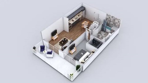 Floor plan for 1 bed, 1 bath, 694 sqft