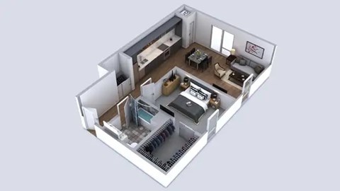 Floor plan for 1 bed, 1 bath, 891 sqft