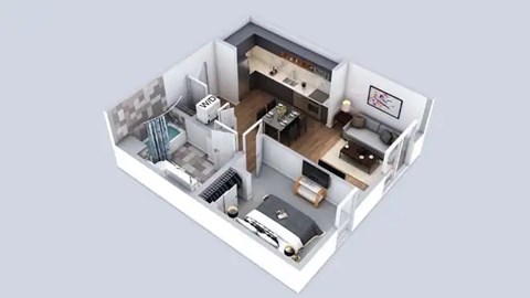 Floor plan for 1 bed, 1 bath, 642 sqft