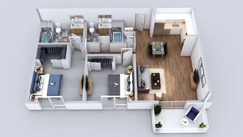 Floor plan for 2 beds, 2 baths, 1123 sqft