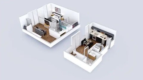 Floor plan for 1 bed, 1.5 baths, 1039 sqft