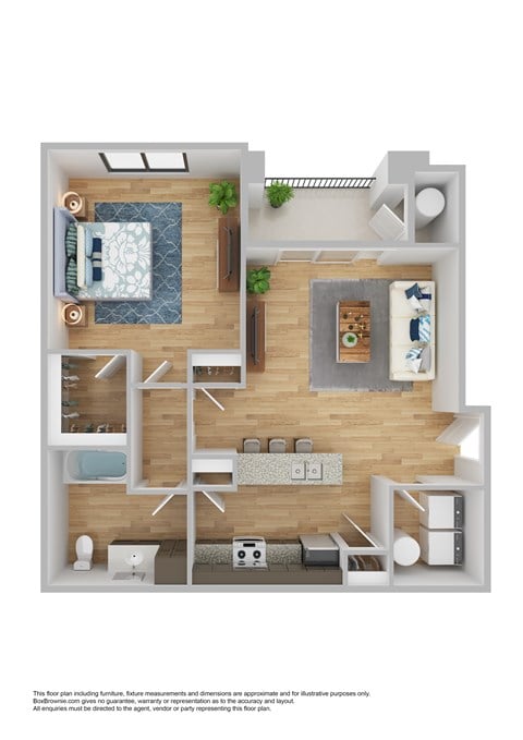 Floor plan for 1 bed, 1 bath, 722 sqft