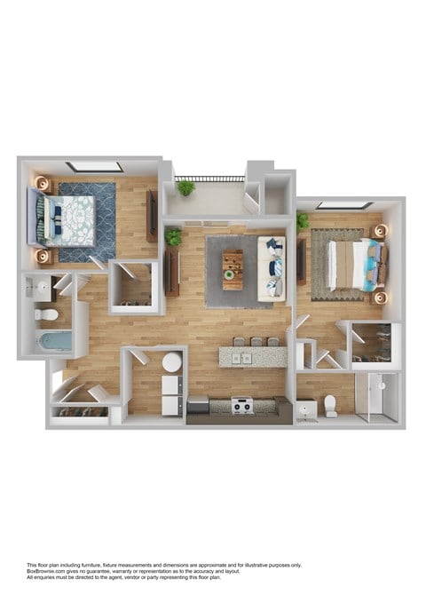 Floor plan for 2 beds, 2 baths, 1040 sqft