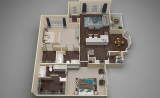 Floor plan for 2 beds, 2 baths, 1225 sqft