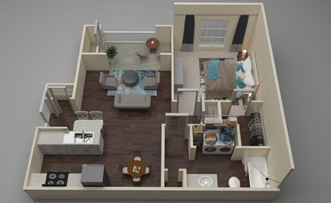 Floor plan for 1 bed, 1 bath, 713 sqft