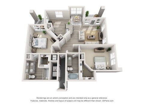 Floor plan for 2 beds, 2 baths, 1210 sqft