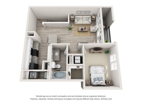 Floor plan for 1 bed, 1 bath, 831 sqft