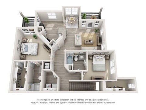 Floor plan for 2 beds, 2 baths, 1319 sqft