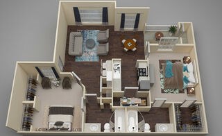 Floor plan for 2 beds, 2 baths, 1022 sqft