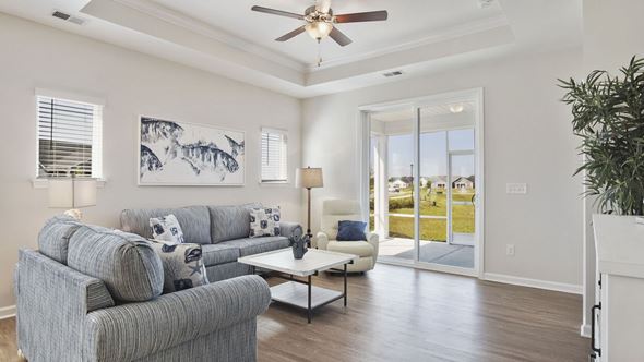 Little River apartment for rent - A living room with a grey couch and a painting on the wall at Stepping Stone at Bridgewater Apartments, Little River 29566