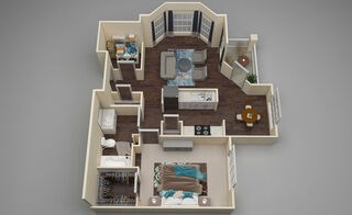 Floor plan for 1 bed, 1 bath, 770 sqft