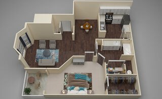Floor plan for 1 bed, 1 bath, 874 sqft