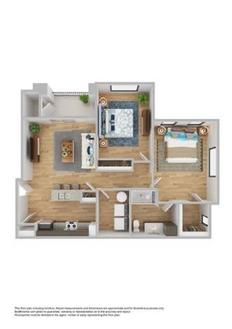 Floor plan for 1 bed, 1 bath, 904 sqft