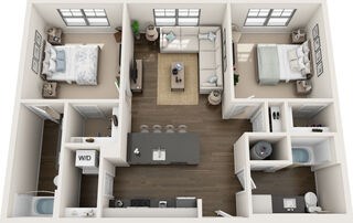 Floor plan for 2 beds, 2 baths, 1020 sqft
