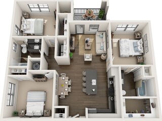 Floor plan for 3 beds, 2 baths, 1280 sqft