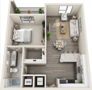 Floor plan for 1 bed, 1 bath, 778 sqft