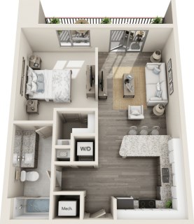 Floor plan for studio, 1 bath, 681 sqft