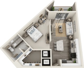 Floor plan for studio, 1 bath, 682 sqft