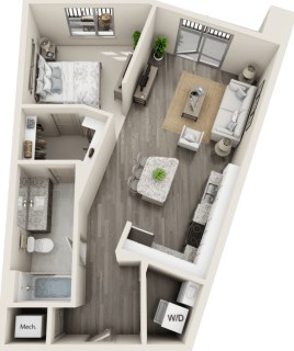 Floor plan for studio, 1 bath, 736 sqft