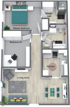 Floor plan for 2 beds, 2 baths, 900 sqft
