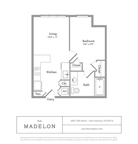 Floor plan for 1 bed, 1 bath, 470 sqft