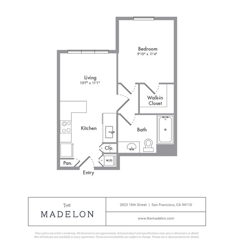 Floor plan for 1 bed, 1 bath, 474 sqft