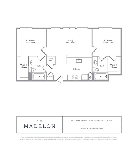 Floor plan for 2 beds, 2 baths, 850 sqft