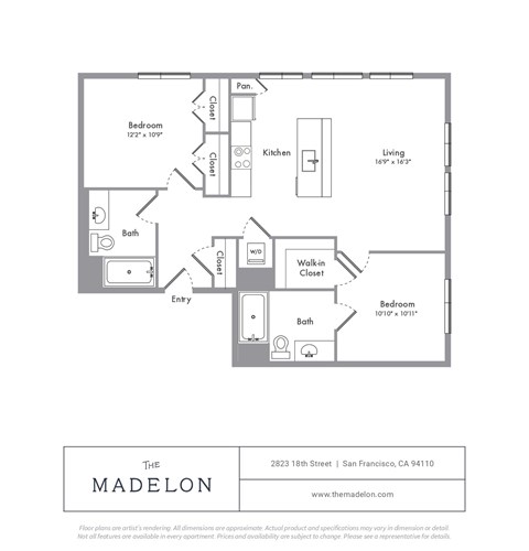 Floor plan for 2 beds, 2 baths, 912 sqft