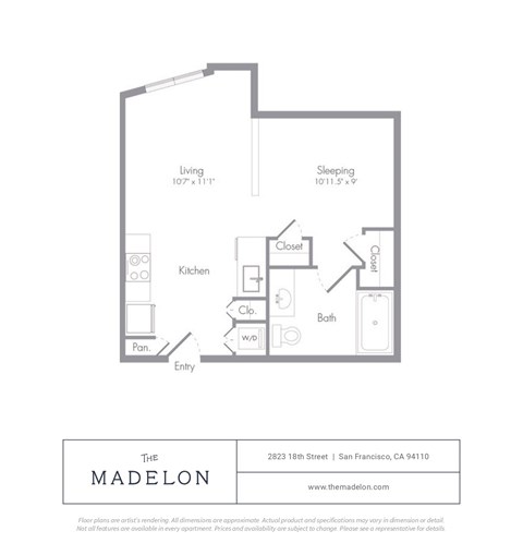 Floor plan for studio, 1 bath, 449 sqft