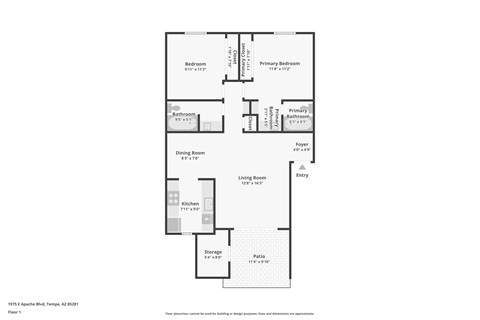 Floor plan for studio, 885 sqft