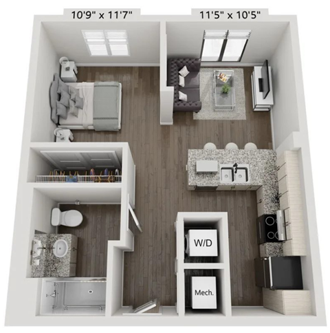 Floor plan for studio, 1 bath, 575 sqft