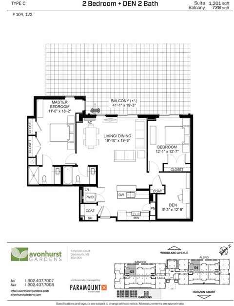 Floor plan for 2 beds, 2 baths, 1307 sqft