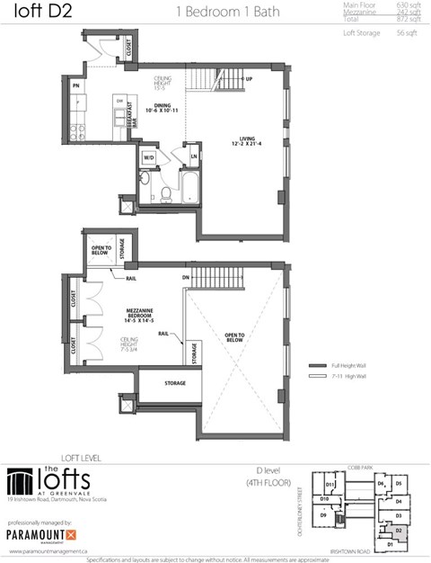 Floor plan for 1 bed, 1 bath, 826 sqft