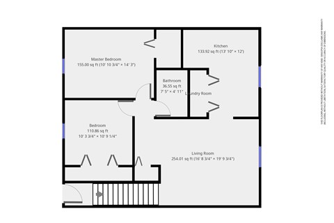 Floor plan for 2 beds, 1 bath, 870 sqft