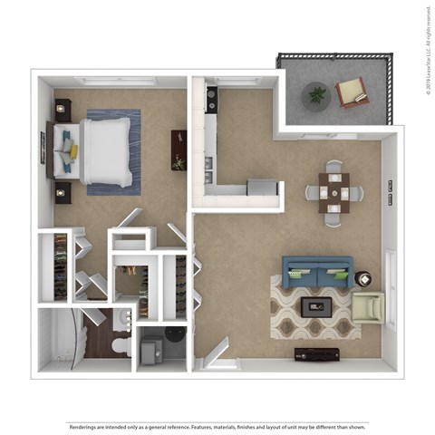 Floor plan for 1 bed, 1 bath, 710 sqft