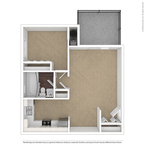 Floor plan for 1 bed, 1 bath, 610 sqft