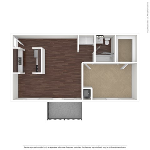 Floor plan for 1 bed, 1 bath, 645 sqft