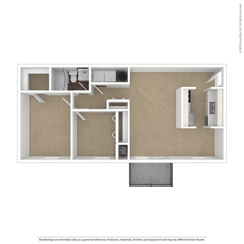 Floor plan for 2 beds, 1 bath, 774 sqft