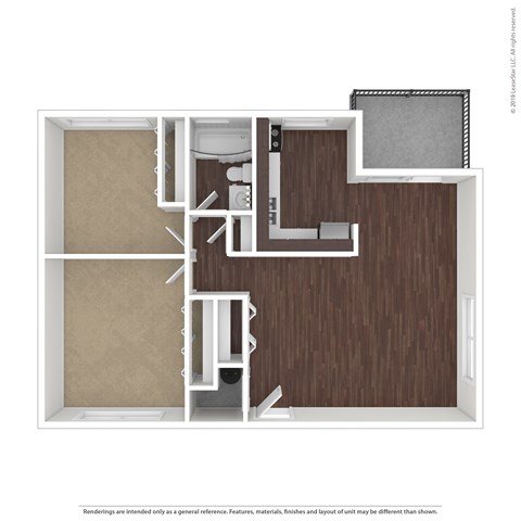 Floor plan for 2 beds, 1 bath, 905 sqft