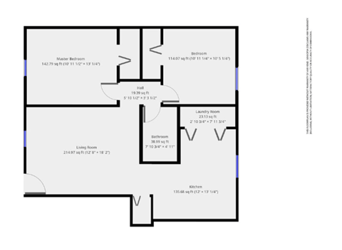 Floor plan for 2 beds, 1 bath, 790 sqft