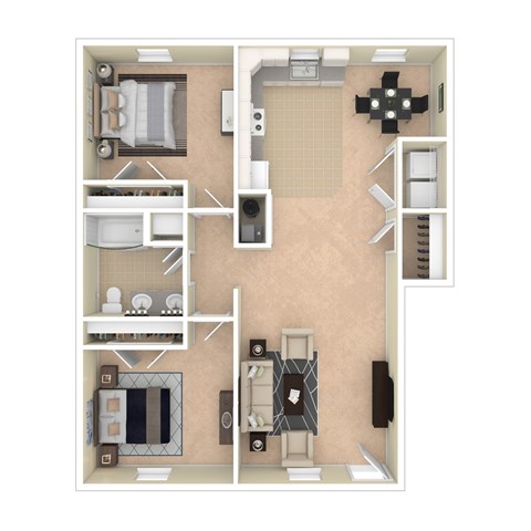 Floor plan for 2 beds, 1 bath, 1159 sqft