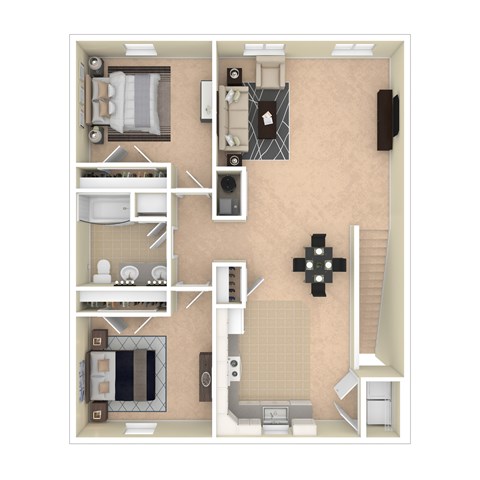 Floor plan for 2 beds, 1 bath, 1159 sqft