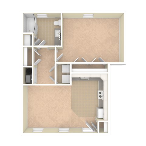 Floor plan for 1 bed, 1 bath, 832 sqft