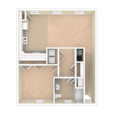 Floor plan for 1 bed, 1 bath, 832 sqft